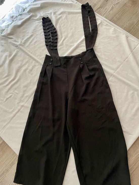 Pants - Designer High-Waist Wide-Leg Suspender Trousers Pleated Strap Architectural Brow